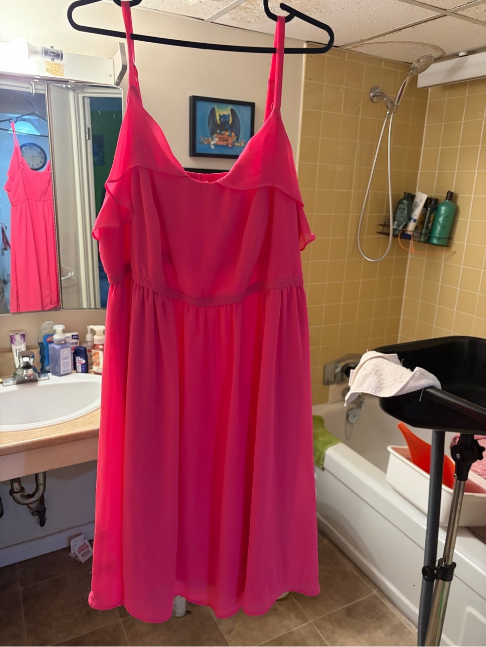 torrid Bright Pink Ruffle-Trim Midi Dress